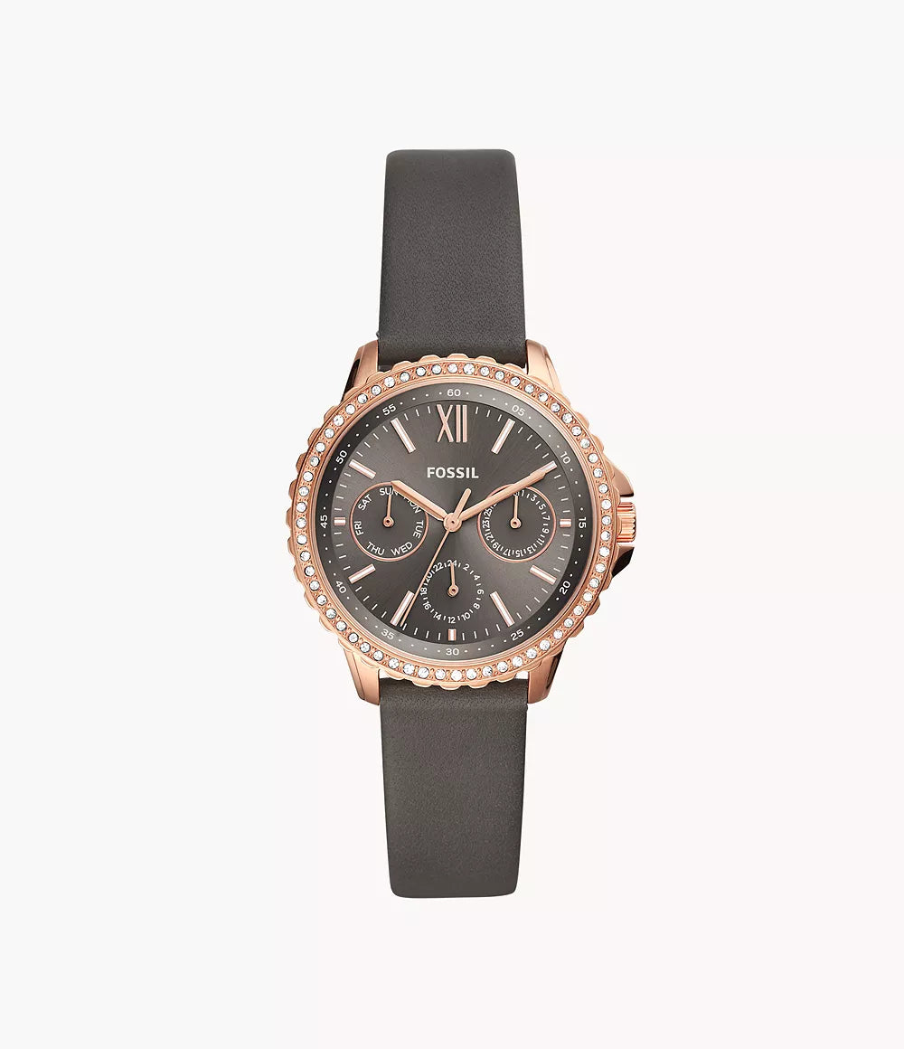 ES4889 - Fossil Izzy Multifunction Grey Leather Watch For Women