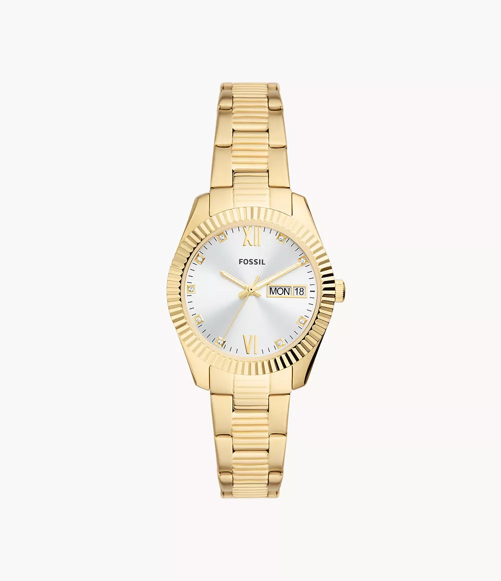 ES5199 - Fossil Scarlette Three-Hand Day-Date Gold-Tone Stainless Steel Watch For Women