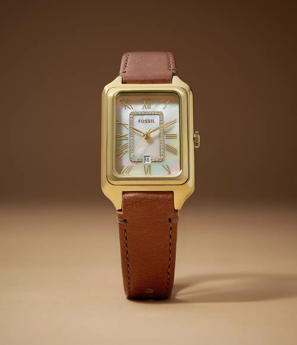 Raquel Three-Hand Date Medium Brown Leather Watch ES5307