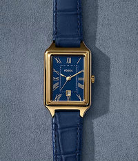 Raquel Three-Hand Date Navy Croco LiteHide™ Leather Watch ES5365