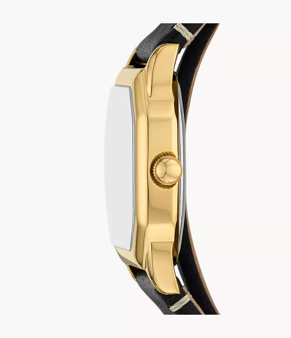 Harlow Three-Hand Black Leather Watch ES5404