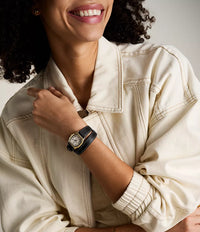 Harlow Three-Hand Black Leather Watch ES5404