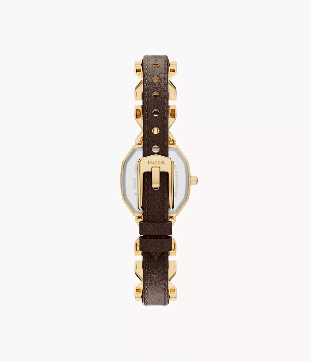Harlow 22mm Three-Hand Brown Leather and Gold-Tone Stainless Steel Watch ES5497