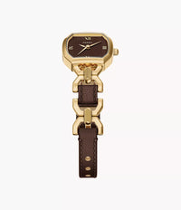 Harlow 22mm Three-Hand Brown Leather and Gold-Tone Stainless Steel Watch ES5497