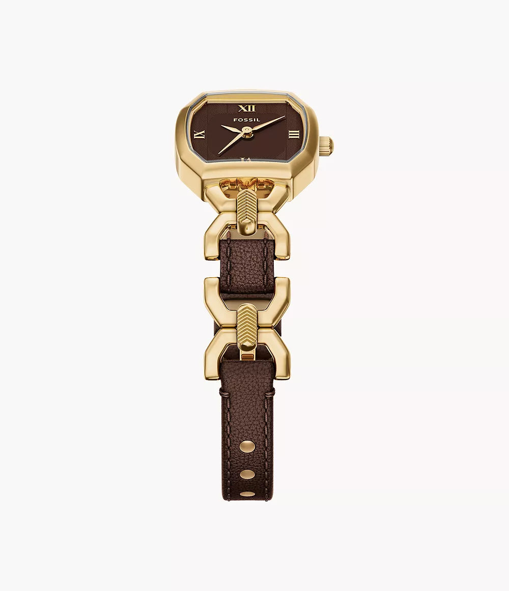 Harlow 22mm Three-Hand Brown Leather and Gold-Tone Stainless Steel Watch ES5497