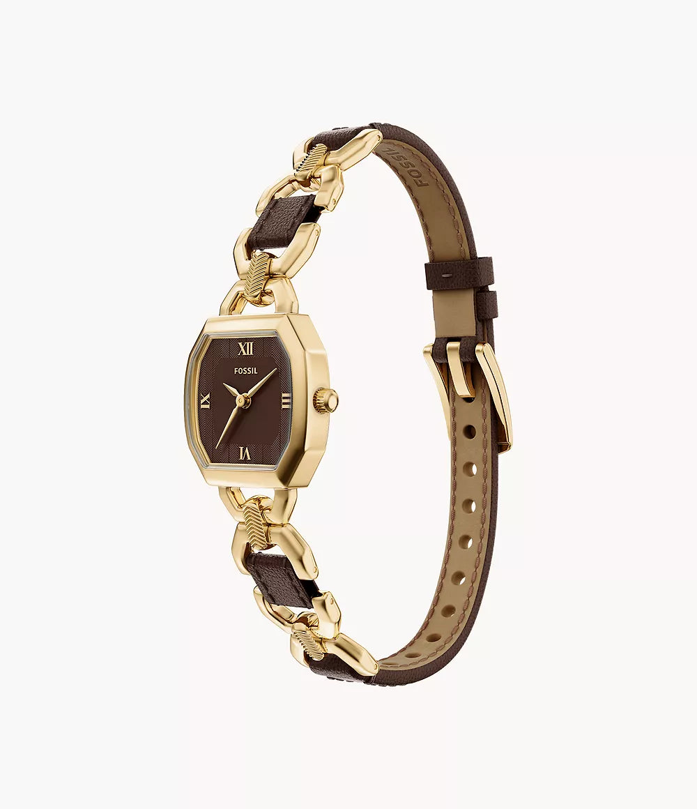 Harlow 22mm Three-Hand Brown Leather and Gold-Tone Stainless Steel Watch ES5497