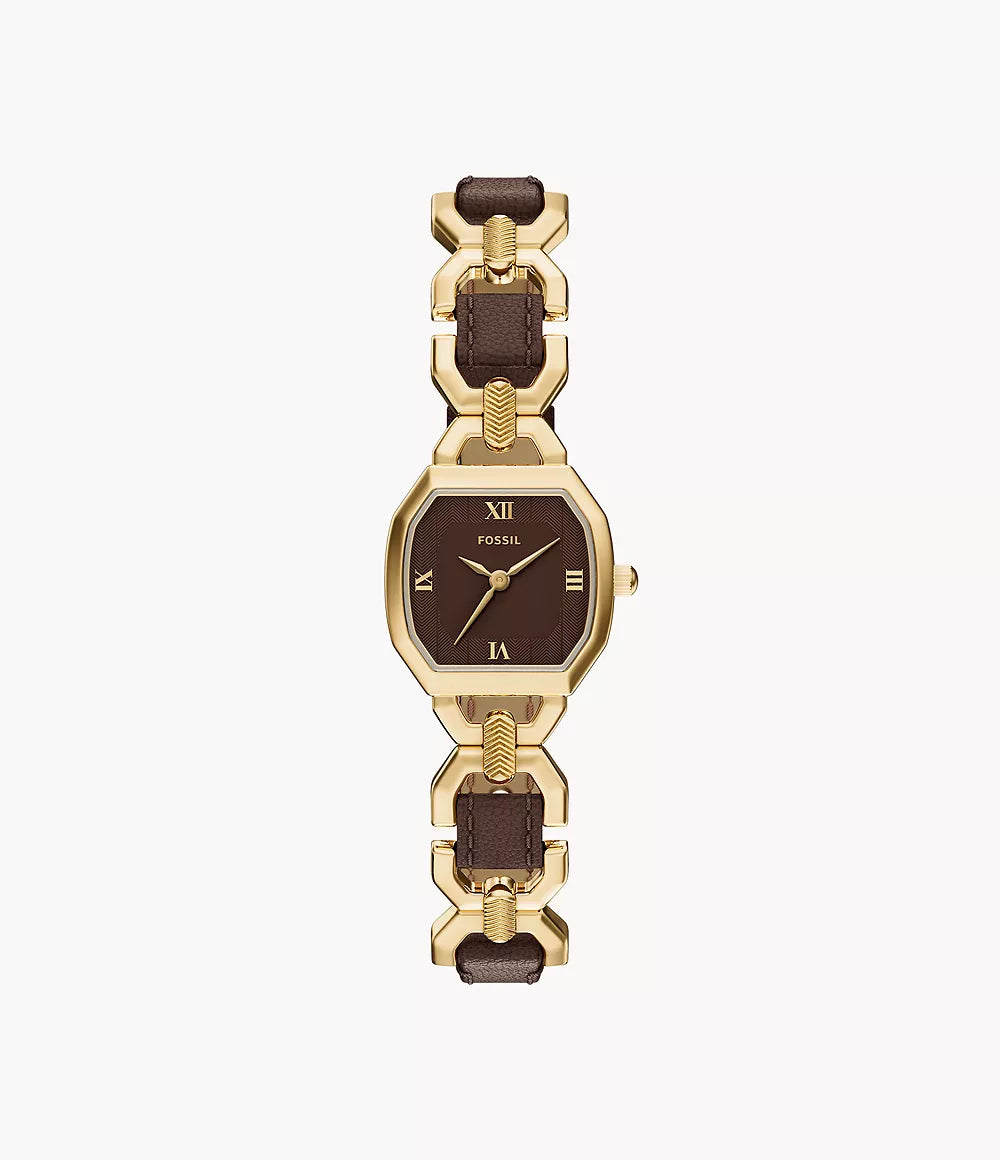 Harlow 22mm Three-Hand Brown Leather and Gold-Tone Stainless Steel Watch ES5497