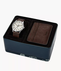 FS5959SET - Fossil Dayliner Three-Hand Brown Leather Watch and Wallet Box Set For Men