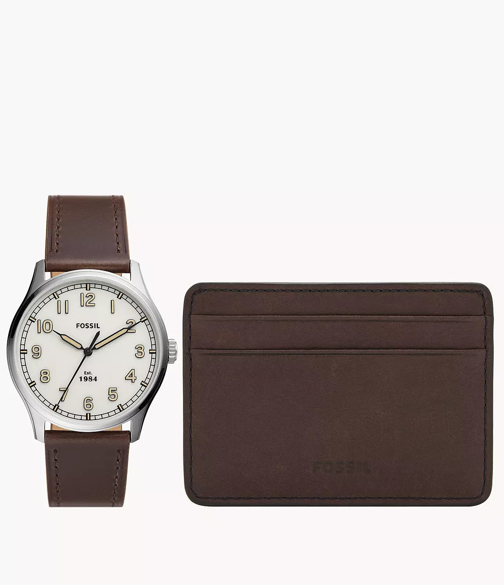 FS5959SET - Fossil Dayliner Three-Hand Brown Leather Watch and Wallet Box Set For Men