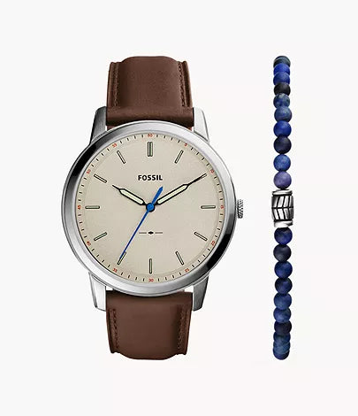 FS5966SET - Fossil Minimalist Three-Hand Brown LiteHide™ Leather Watch and Bracelet Set For Men