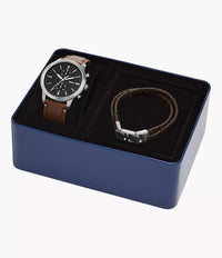 FS5967SET - Fossil Townsman Chronograph Brown LiteHide™ Leather Watch and Bracelet Set For Men