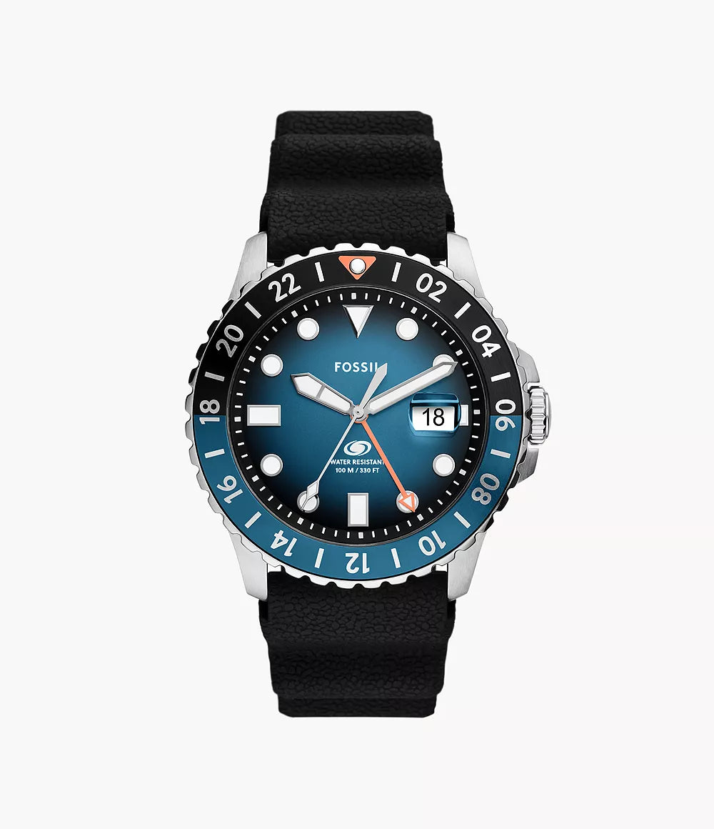 FS6049 - Fossil Blue GMT Black Silicone Watch For Men