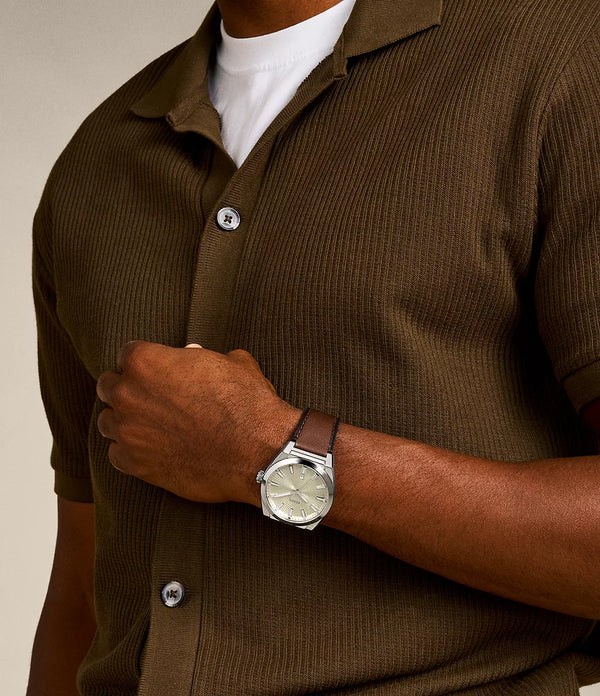 Everett Three-Hand Date Brown Leather Watch FS6071
