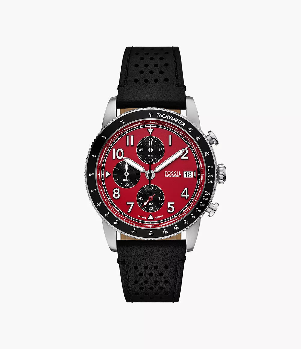 Sport Tourer Chronograph Black Leather Watch FS6086
