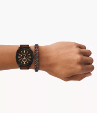 Machine 44mm Chronograph Brown Leather Watch and Bracelet Set FS6102SET