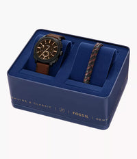 Machine 44mm Chronograph Brown Leather Watch and Bracelet Set FS6102SET