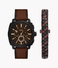 Machine 44mm Chronograph Brown Leather Watch and Bracelet Set FS6102SET