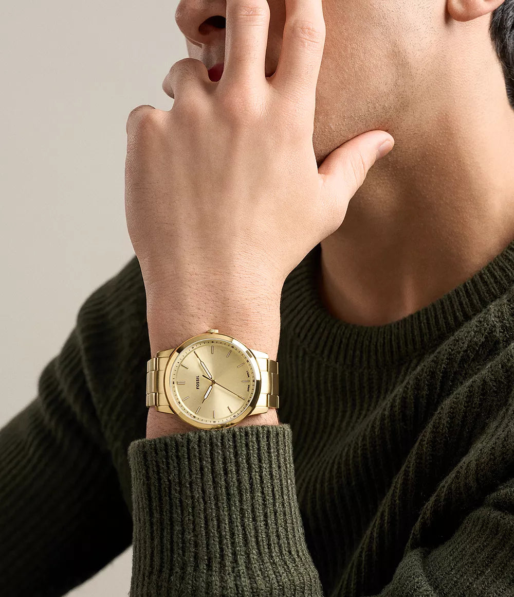 Minimalist 44mm Three-Hand Gold-Tone Stainless Steel Watch FS6181