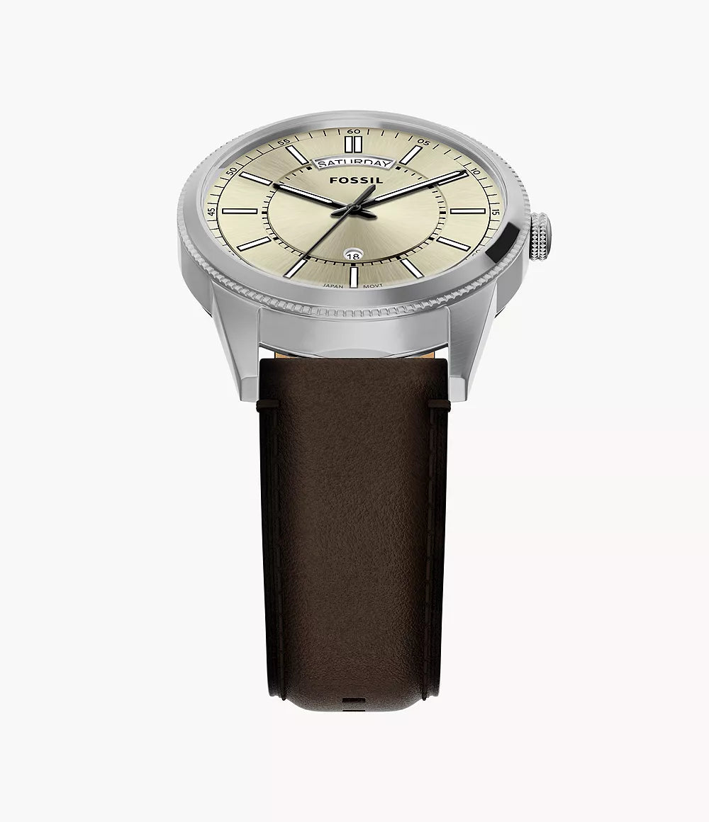 Pearson 42 mm Three-Hand Day-Date Brown Leather Watch FS6223