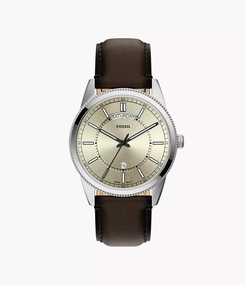 Pearson 42 mm Three-Hand Day-Date Brown Leather Watch FS6223