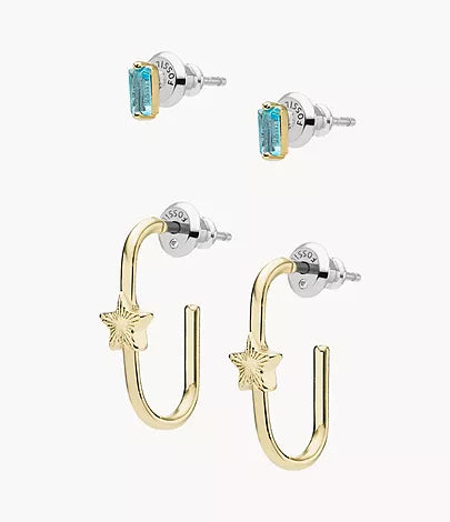 JA7098710 - Fossil Stevie All Stacked Up Blue Crystal and Gold-Tone Brass Stud Earring Set For Women