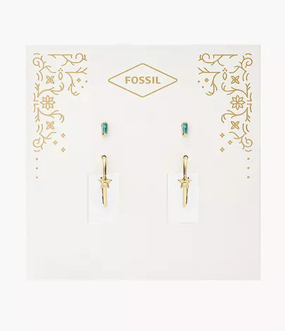 JA7098710 - Fossil Stevie All Stacked Up Blue Crystal and Gold-Tone Brass Stud Earring Set For Women