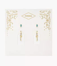 JA7098710 - Fossil Stevie All Stacked Up Blue Crystal and Gold-Tone Brass Stud Earring Set For Women