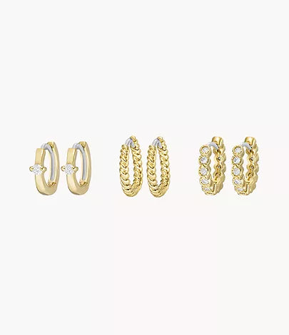 JA7137710 - Fossil Stevie All Stacked Up Gold-Tone Brass Hoop Earrings Set For Women