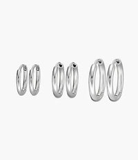 JA7139040 - Fossil Stevie All Stacked Up Silver-Tone Brass Hoop Earrings Set For Women