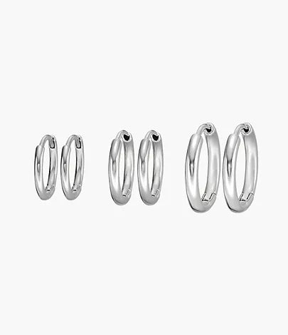 JA7139040 - Fossil Stevie All Stacked Up Silver-Tone Brass Hoop Earrings Set For Women