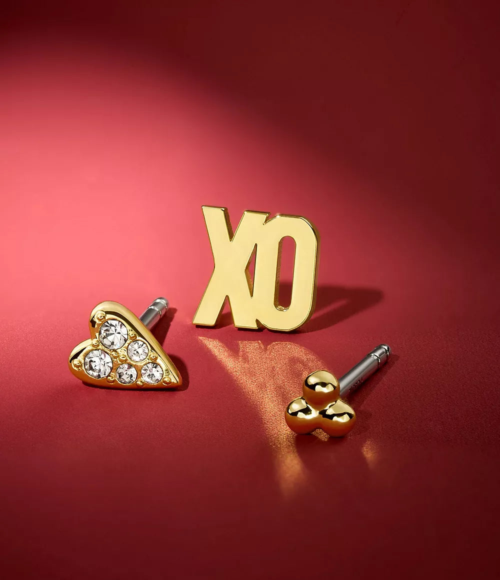 Sutton All Stacked Up Gold-Tone Brass Heart Earring Set JA7277SET