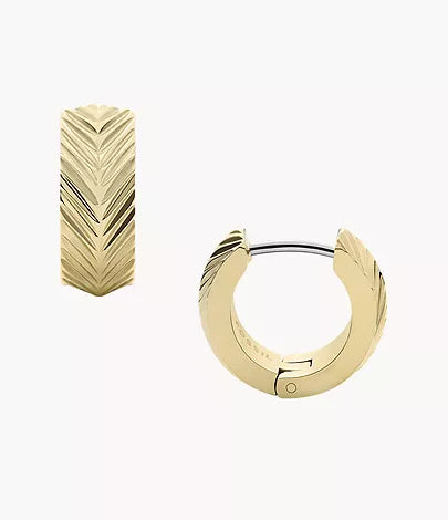 JF04116710 - Fossil Harlow Linear Texture Gold-Tone Stainless Steel Huggie Hoop Earrings For Women