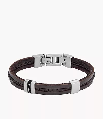 JF04133040 - Fossil Leather Essentials Brown Leather Strap Bracelet For Men