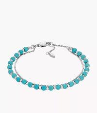 JF04445040 - Fossil All Stacked Up Reconstituted Turquoise Chain Beaded Bracelet For Women