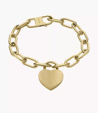 JF04658710 - Fossil Harlow Linear Texture Heart Gold-Tone Stainless Steel Station Bracelet For Women