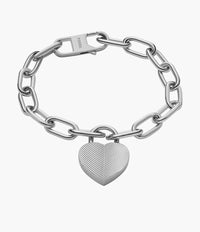 JF04659040 - Fossil Harlow Linear Texture Heart Stainless Steel Station Bracelet For Women