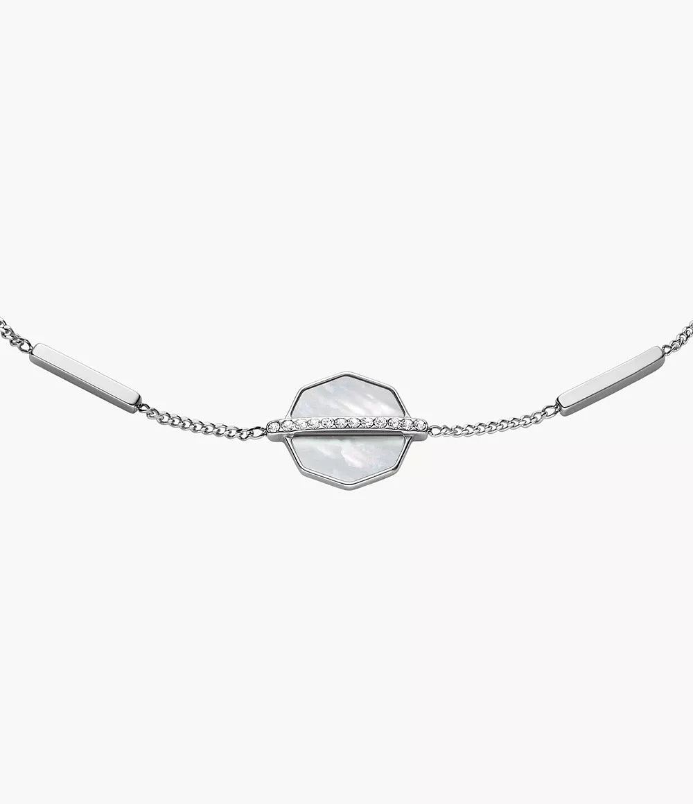 JF04910040 Merrit Timeless Mother Of Pearl Silver-Tone Stainless Steel Station Bracelet