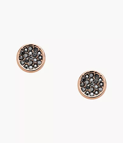 JOA00530791 - Fossil Black Pavé Disc Rose Gold-Tone Brass Studs For Women