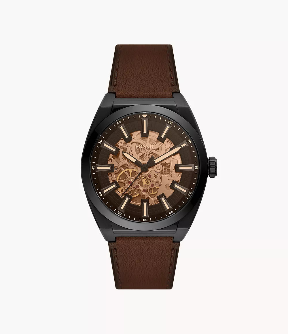 ME3207 - Fossil Everett Automatic Dark Brown LiteHide™ Leather Watch For Men