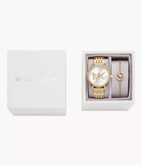 MK1051SET Michael Kors Three-Hand Gold-Tone Stainless Steel Watch and Slider Bracelet Set