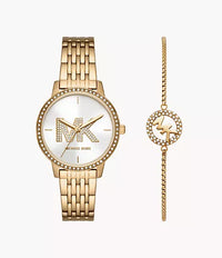 MK1051SET Michael Kors Three-Hand Gold-Tone Stainless Steel Watch and Slider Bracelet Set