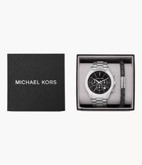 MK1056SET Michael Kors Slim Runway Chronograph Stainless Steel Watch and PVC Bracelet Set