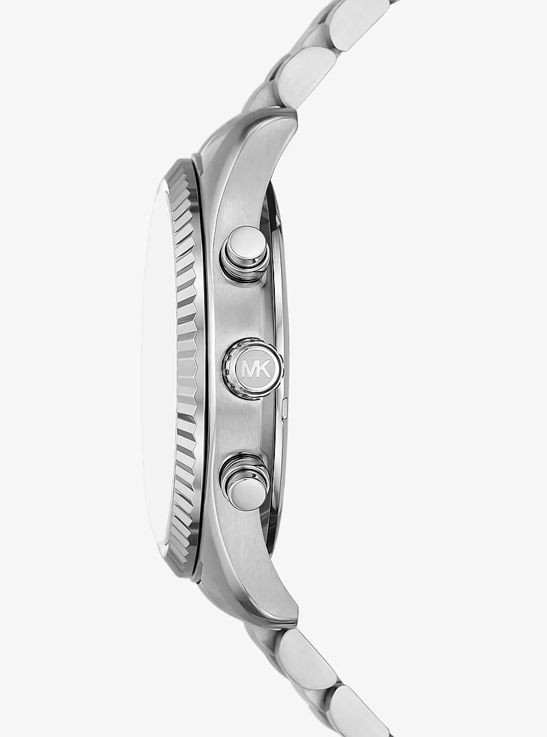 Oversized Lexington Silver-Tone Watch and Crocodile-Embossed Leather Card Case Gift Set MK1091SET