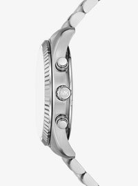 Oversized Lexington Silver-Tone Watch and Crocodile-Embossed Leather Card Case Gift Set MK1091SET