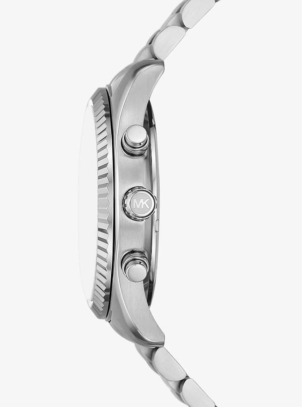 Oversized Lexington Silver-Tone Watch and Crocodile-Embossed Leather Card Case Gift Set MK1091SET