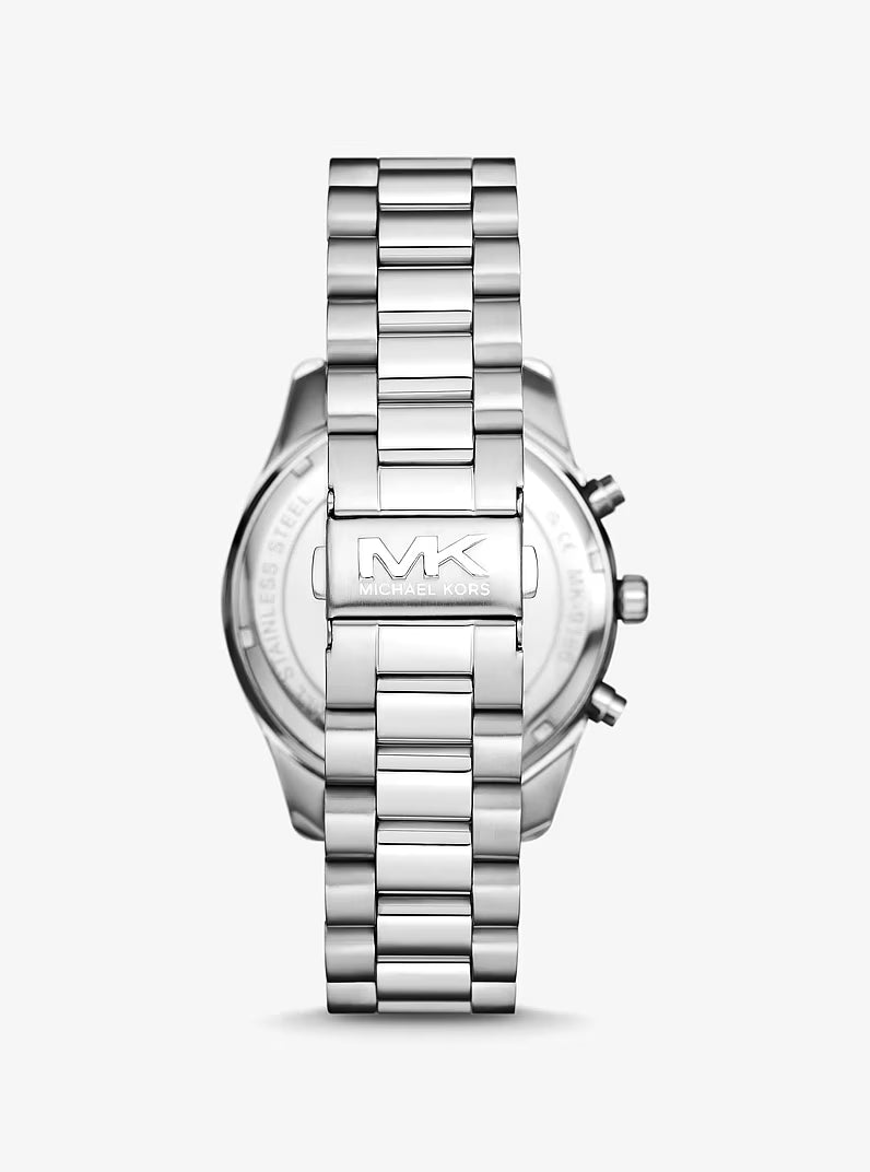 Oversized Lexington Silver-Tone Watch and Crocodile-Embossed Leather Card Case Gift Set MK1091SET