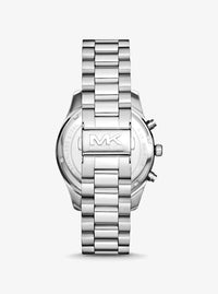 Oversized Lexington Silver-Tone Watch and Crocodile-Embossed Leather Card Case Gift Set MK1091SET
