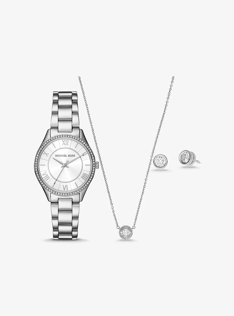 Mini Lauryn Silver-Tone Watch and Jewelry Gift Set MK4851SET
