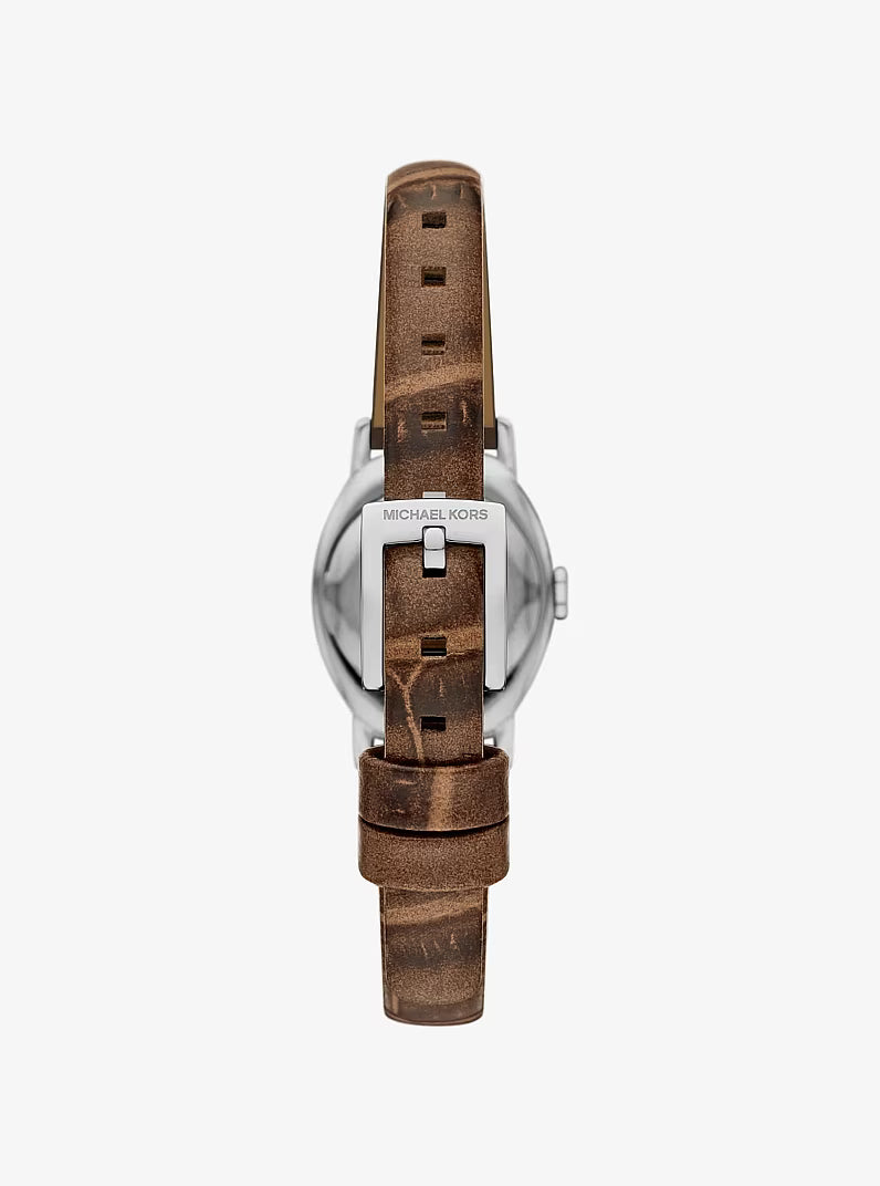 Limited-Edition Petite Maude Silver-Tone and Crocodile Embossed Leather Watch MK4940LE