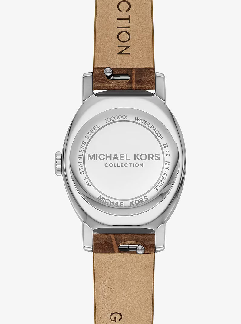 Limited-Edition Petite Maude Silver-Tone and Crocodile Embossed Leather Watch MK4940LE
